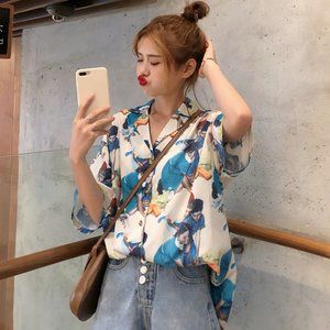 Vintage Kids Retro Print Adult Button Up Top
